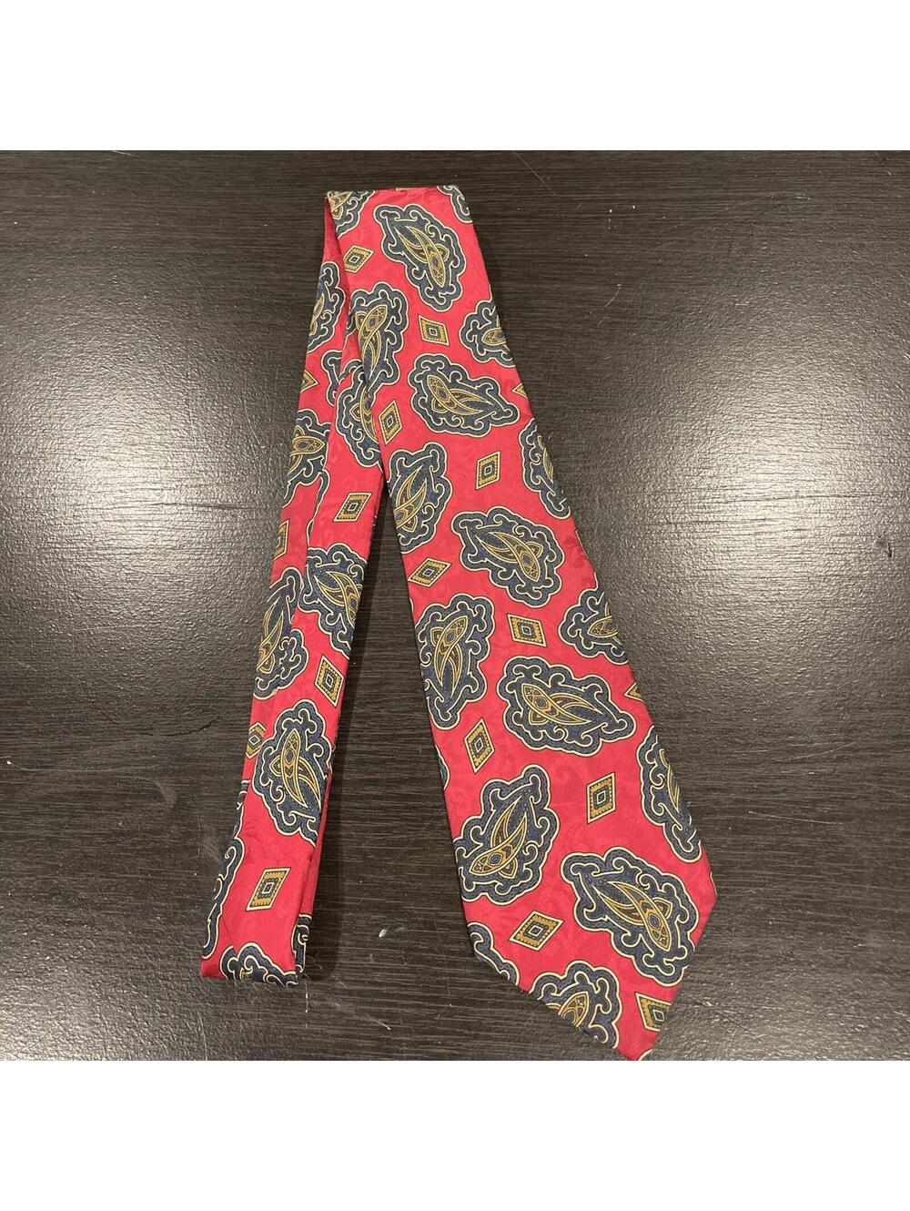 The Custom Shop 100% Silk Tie Red Blue Gold Medallion